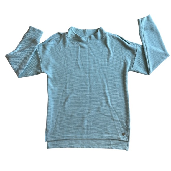 Long Sleeve Casual Top XS Ribbed Mock Neck Minimalist Split Shoulder Stretch - Picture 6 of 9